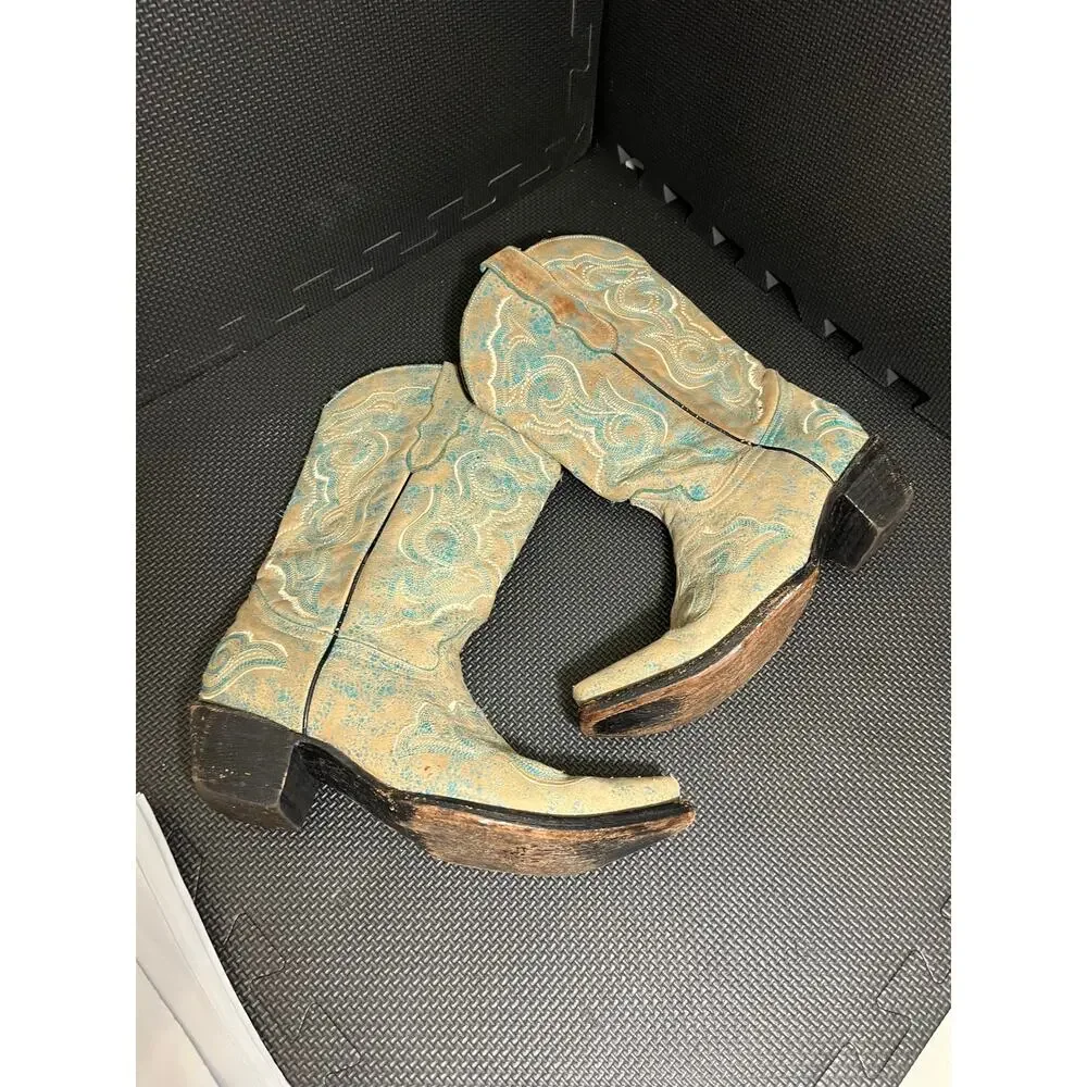 Corral Girls' Embroidered Turquoise Cowgirl Boot Snip‎ Toe - E1051 5.5